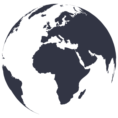 Dark gray globe showing continents.